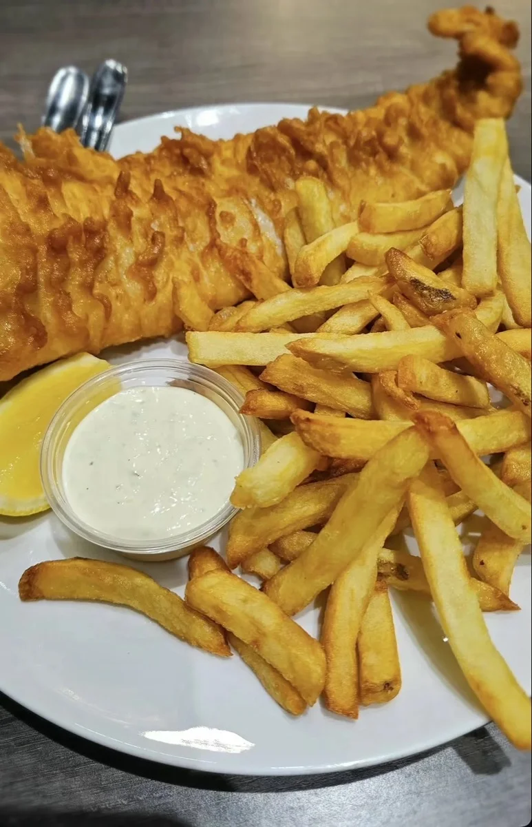 Crispy battered cod and golden chips at Jackson Heights Fish & Chips, Pembina Highway Winnipeg